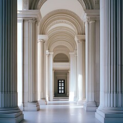 Impressive neoclassical columns and ornate entrance on classical building high resolution picture