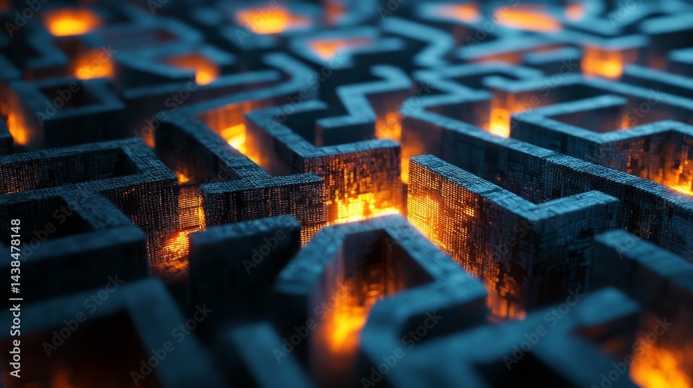Poster navigating the labyrinth of innovation digital world 3d render abstract environment close-up view cr