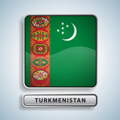 Turkmenistan flag square button Isolated on color gradient background. Exclusive Icon flag