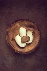 fresh eringi mushrooms, raw, royal oyster mushrooms, three pieces, Asian cuisine, no people