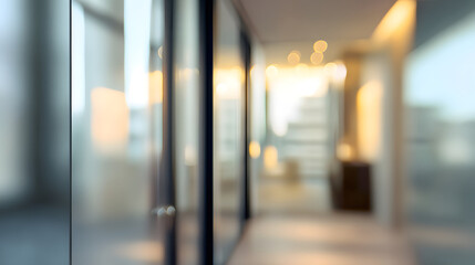 Blurred office interior with a blurred door modern workspace abstract design soft lighting