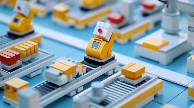 Automation factory assembly line robotic arm manufacturing process industry production system technology concept