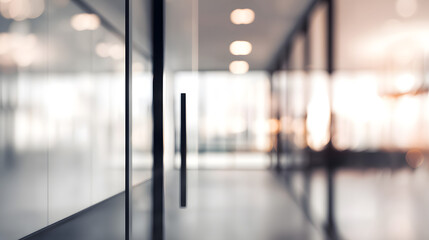 Business activity in blurred office environment a modern professional atmosphere with doorway perspective
