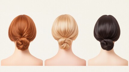 Classic Vintage Hairstyles in Three Variations on a Neutral Background