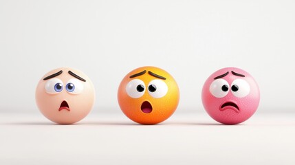 Colorful Emoji-Style Toy Eyeballs Expressing Surprised, Sad And Happy Emotions In Minimalist Setting