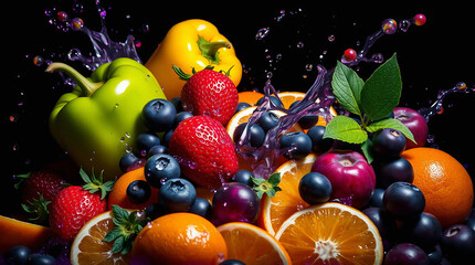 A Vibrant Symphony of Fresh Fruits and Vegetables Celebrating Nature&rsquo;s Colorful, Juicy, and Lively Bounty