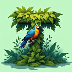 Tropical Letter T with Parrot