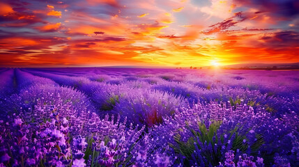 Fototapeta premium Lavender Fields at Sunset