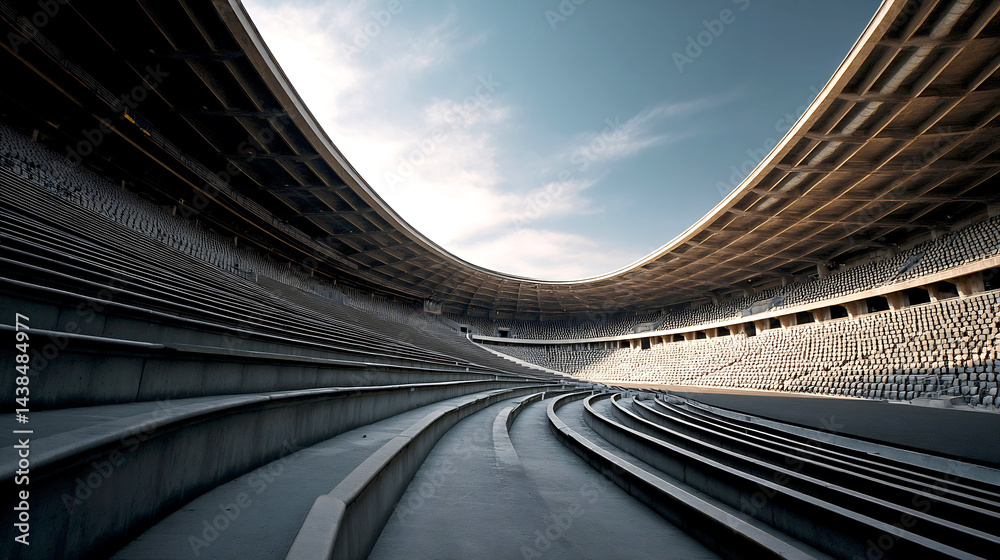 Fototapete Empty stadium with unique architecture and smooth lines under a clear sky showcasing modern design : Generative AI