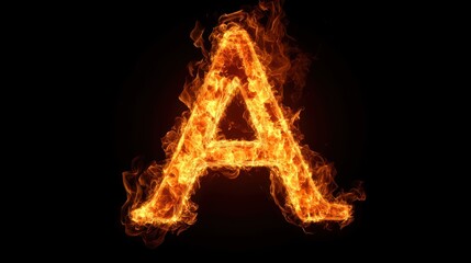 Fiery letter A against black background; alphabet fire