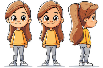 Cute little girl with different emotions. Vector illustration.