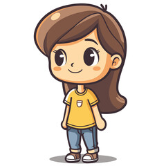 Obraz premium cute little girl with long brown hair cartoon vector illustration graphic design