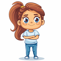 Obraz premium cute little girl with long brown hair cartoon vector illustration graphic design