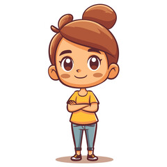 Cute little girl in casual clothes. Vector illustration isolated on white background.
