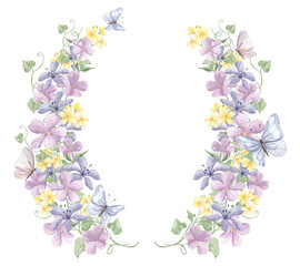 Spring Florals, Meadow Clipart, Butterflies, Garden Flowers, Baby Shower, Sublimation Elements, Tiny Flowers, Wildflowers, Purple Frame
