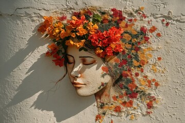 Girl’s mural merges with cascading flowers, blurring lines between art and life