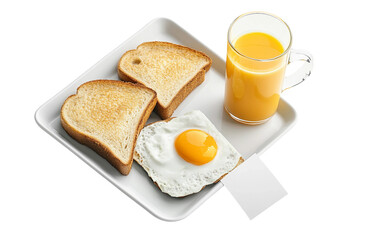 Fototapeta premium Thoughtful scene of a DIY Father's Day breakfast tray with orange juice and eggs highlighting the joy of a homemade and loving gesture isolated on white background PNG