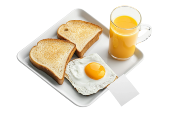 Thoughtful scene of a DIY Father's Day breakfast tray with orange juice and eggs highlighting the joy of a homemade and loving gesture isolated on white background PNG