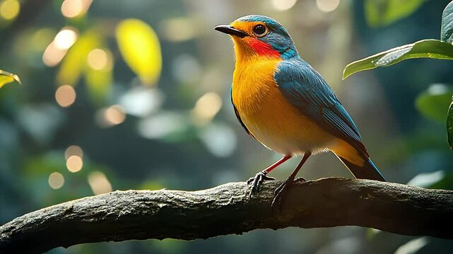 Vibrant Blue-winged Minla Perched on a Branch
