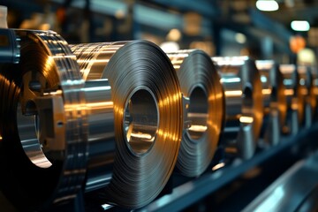 Large industrial factory machine with polished metal cylinders