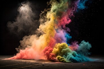 Colorful Smoke Explosion On Black Dramatic Background