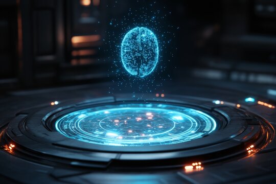 Abstract holographic interface with digital globe and futuristic data visualization