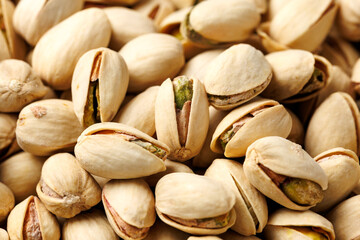 Salted roasted pistachios in their shells. Healthy food