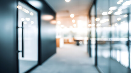 Fototapeta premium Blurred office interior background with doorway modern workspace corporate environment professional view