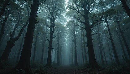 Fototapeta premium Enigmatic Forest Path Shrouded in Misty Dawn