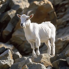 Obraz premium Elegant mountain goat portrait captured on rocky hillside high resolution picture