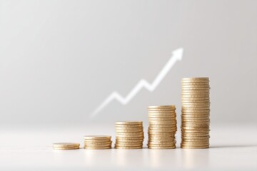 Stack of Gold Coins with Upward Arrow Symbolizing Financial Growth and Success