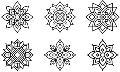 Set of Intricate Black Line Art Mandala Designs