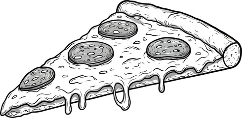 Delicious Pepperoni Pizza Slice - Black and White Vector