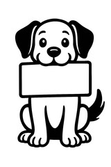 Fototapeta premium Cartoon Dog Character Holding Blank Sign - Black and White Illustration for Animals, Pets, or Graphic Themes