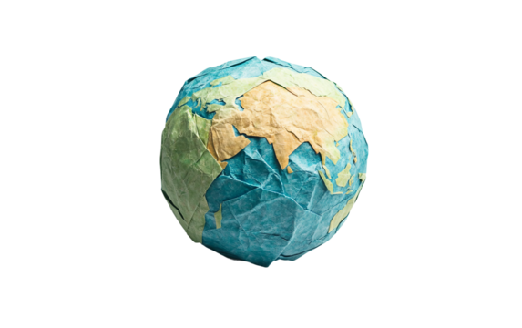 Eco-inspired origami Earth crafted from recycled paper to promote sustainable practices and environmental awareness isolated on white background PNG