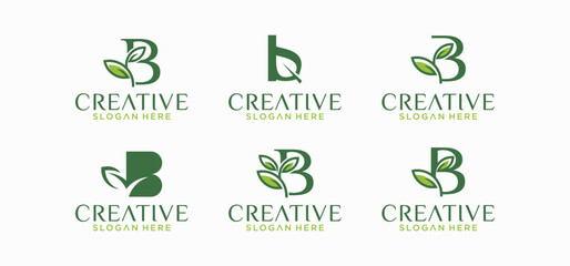 initial letter B logo with leaf concept, Bio icon, organic with modern letter b concept.
