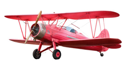 Red Biplane: A meticulously detailed, photorealistic image of a classic red biplane, set against a backdrop of open sky. The image captures the vintage charm of aviation.