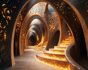 Golden arched interior hallway