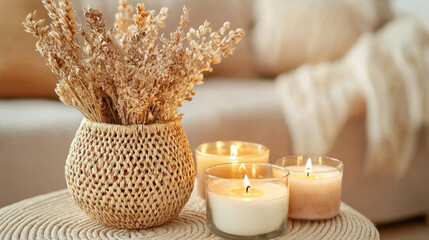 Cozy Home Decor with Dried Flowers and Candles