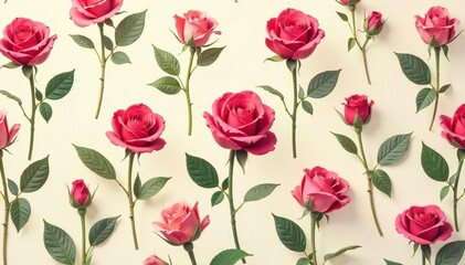 Small-scale repeating rose buds, muted tones on cream, rose, pretty, botanical