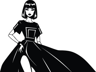 Black and White Vector Doll in Dress