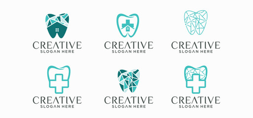 dental health logo, Dental Clinic house Logo Template High-tech Dentist Logo Concept