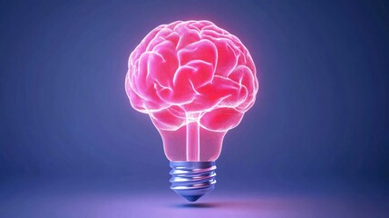 Colorful light bulb shaped like a brain, representing creativity and innovation, bright neon colors on dark background.