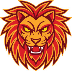 Fototapeta premium Fierce lion head logo with vibrant flame like mane and snarling expression for esports team