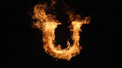 Fototapeta premium Fiery letter U, dark background, abstract design, graphic design