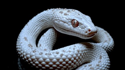 Obraz premium A white snake made of clear diamonds on a black background, hyper-realistic photography.
