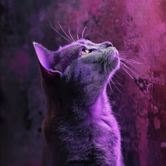 Purple Cat Portrait - Majestic Look