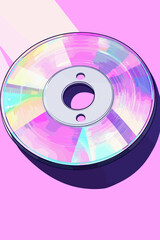 Colorful CD on a vibrant pink background.