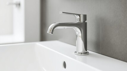 Modern chrome faucet with sleek design in contemporary bathroom setting
