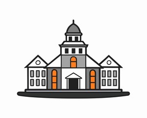 Black and White Building Line Art Illustration on White Background